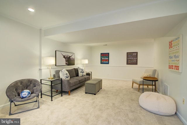 12013 Cheviot Dr, Herndon, VA 20170 - living area with carpet flooring, ornamental molding, and recessed lighting