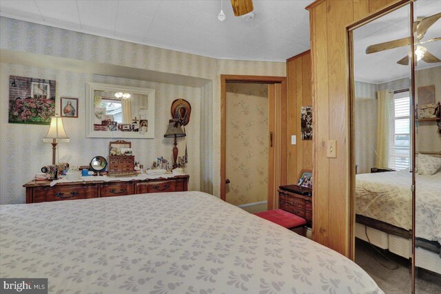 1322 Brooke Blvd, Reading, PA 19607 - bedroom with wallpapered walls, ornamental molding, carpet flooring, and a ceiling fan