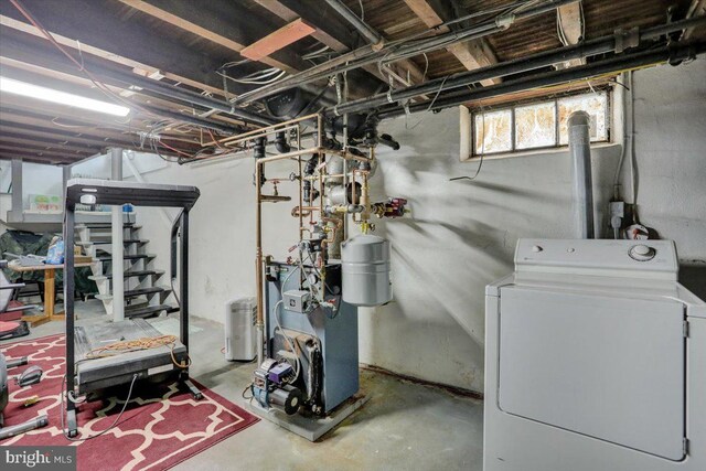 1322 Brooke Blvd, Reading, PA 19607 - basement featuring washer / dryer and a heating unit