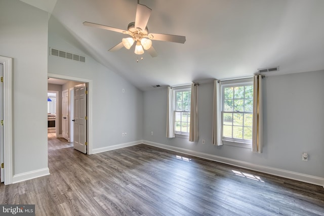 6153 Long Point Rd, Neavitt, MD 21652 - spare room featuring vaulted ceiling, wood finished floors, a ceiling fan, and baseboards