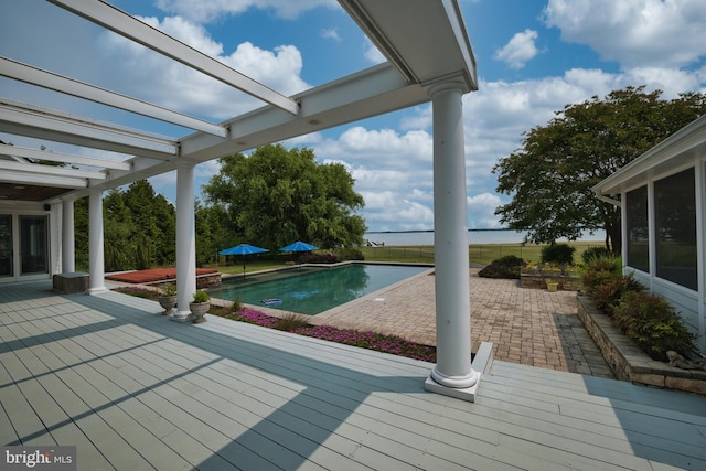 6153 Long Point Rd, Neavitt, MD 21652 - outdoor pool with a patio, a wooden deck, and a pergola