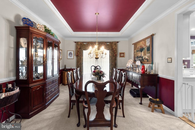 5631 Jordan Blvd, New Market, MD 21774 - dining space with a raised ceiling, a chandelier, light colored carpet, and crown molding