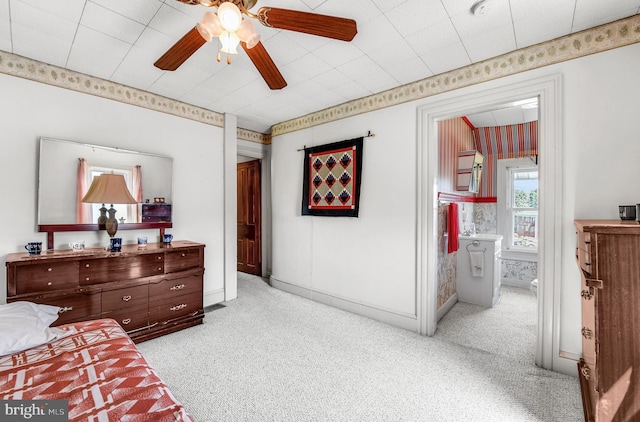 2942 Oley Turnpike Rd, Reading, PA 19606 - bedroom featuring light carpet, ceiling fan, and connected bathroom
