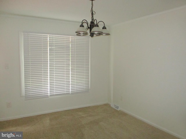 13 Pinyon Pine Cir, Wilmington, DE 19808 - unfurnished dining area with a chandelier, ornamental molding, carpet, and baseboards