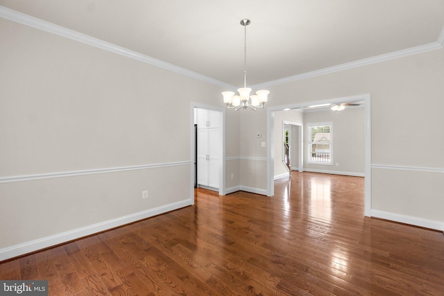 766 Chatelaine Ct, Eldersburg, MD 21784 - spare room featuring a chandelier, ornamental molding, and wood finished floors