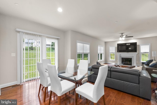 766 Chatelaine Ct, Eldersburg, MD 21784 - dining room with plenty of natural light, wood finished floors, ceiling fan, a fireplace, and recessed lighting