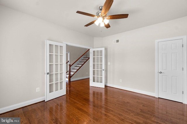766 Chatelaine Ct, Eldersburg, MD 21784 - empty room featuring french doors, wood finished floors, and ceiling fan
