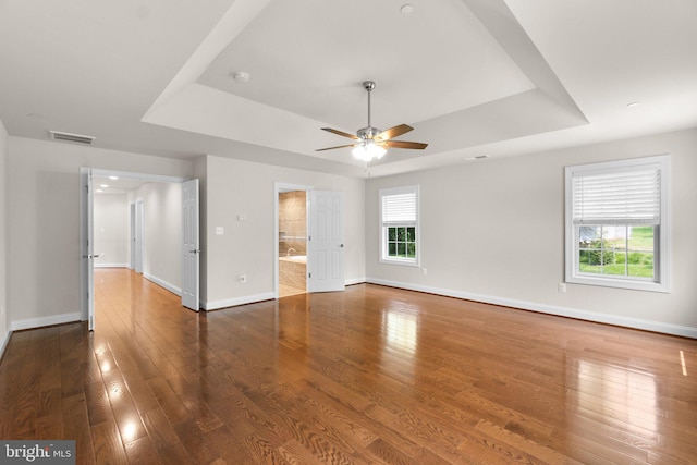 766 Chatelaine Ct, Eldersburg, MD 21784 - unfurnished room with a tray ceiling, ceiling fan, wood finished floors, and a smoke detector
