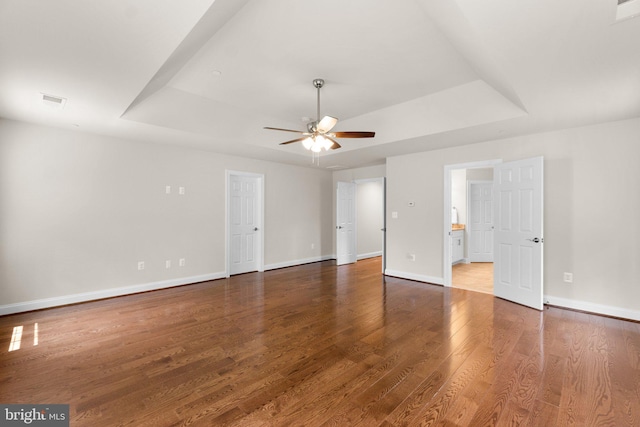 766 Chatelaine Ct, Eldersburg, MD 21784 - unfurnished living room with a raised ceiling, ceiling fan, and wood finished floors