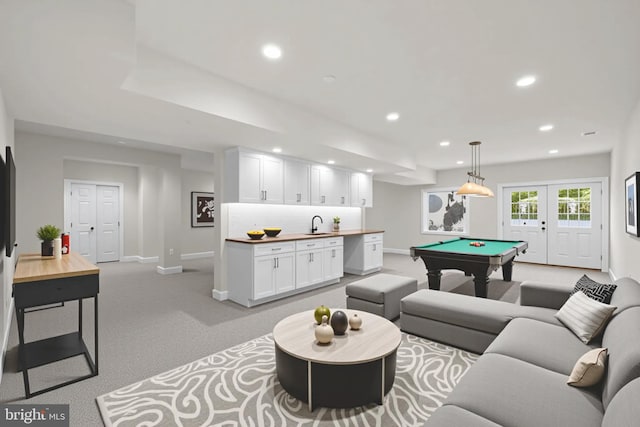 766 Chatelaine Ct, Eldersburg, MD 21784 - playroom with pool table, wet bar, recessed lighting, and light carpet