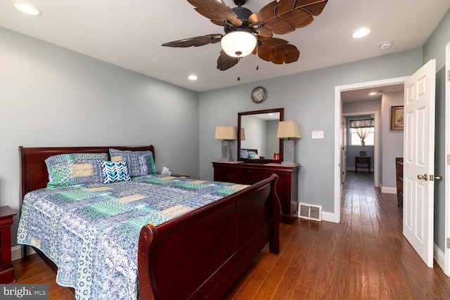 8627 Gilbert St, Philadelphia, PA 19150 - bedroom featuring dark wood-type flooring, baseboards, recessed lighting, and ceiling fan