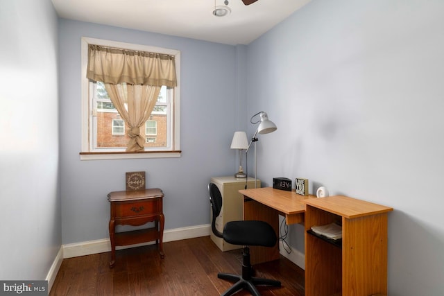 8627 Gilbert St, Philadelphia, PA 19150 - home office with wood finished floors, baseboards, and ceiling fan
