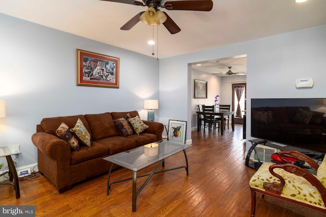 8627 Gilbert St, Philadelphia, PA 19150 - living area featuring a ceiling fan, wood-type flooring, baseboards, and recessed lighting