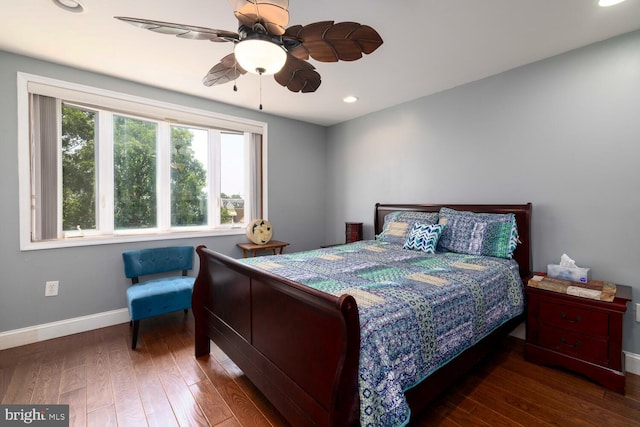 8627 Gilbert St, Philadelphia, PA 19150 - bedroom featuring hardwood / wood-style floors, baseboards, recessed lighting, and a ceiling fan