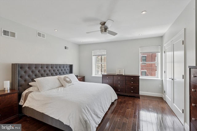 1537 S 2nd St, Philadelphia, PA 19147 - bedroom featuring dark wood finished floors, baseboards, recessed lighting, and ceiling fan