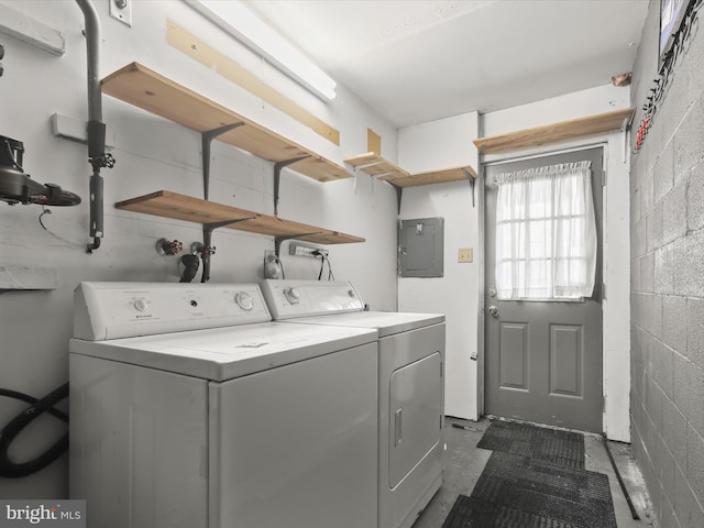 7677 E Arbory Ct Unit 231, Laurel, MD 20707 - laundry room featuring washer and clothes dryer, electric panel, and concrete block wall