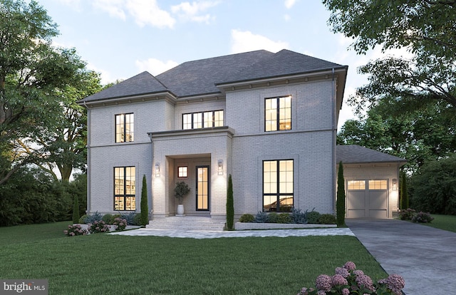 6952 Duncraig Ct, Mclean, VA 22101 - view of front of property with brick siding, driveway, a garage, and a front lawn