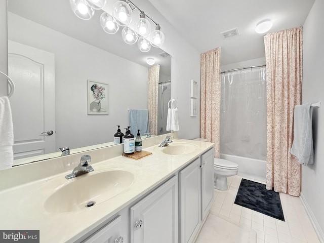 13225 Manor S, Mount Airy, MD 21771 - bathroom featuring tile patterned flooring, double vanity, toilet, and shower / bathtub combination with curtain