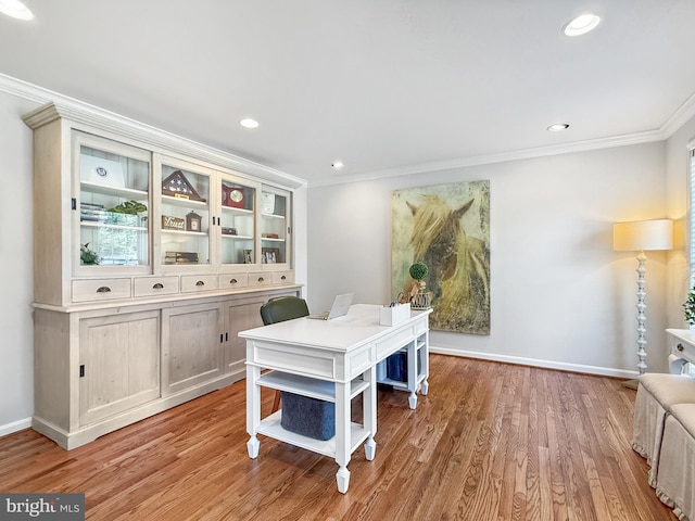 13225 Manor S, Mount Airy, MD 21771 - office featuring crown molding, light wood-type flooring, baseboards, and recessed lighting