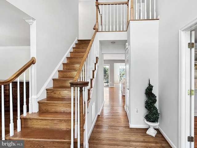 13225 Manor S, Mount Airy, MD 21771 - stairs with wood finished floors, baseboards, and a high ceiling