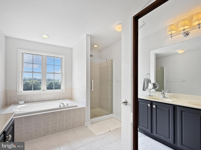 13225 Manor S, Mount Airy, MD 21771 - full bathroom featuring double vanity, tile patterned floors, a bath, a stall shower, and recessed lighting