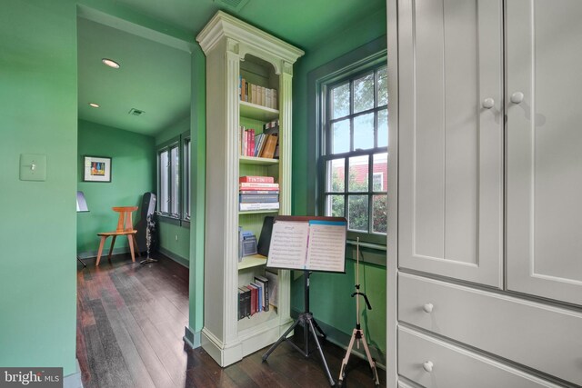 323 N Patrick St, Alexandria, VA 22314 - home office with dark wood-style floors, baseboards, and recessed lighting