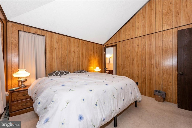 19 Snowflake Ln, Hedgesville, WV 25427 - carpeted bedroom with lofted ceiling and wood walls