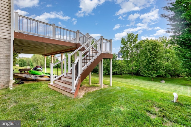 168 Joshua Dr, Hanover, PA 17331 - view of grassy yard featuring stairs and a deck