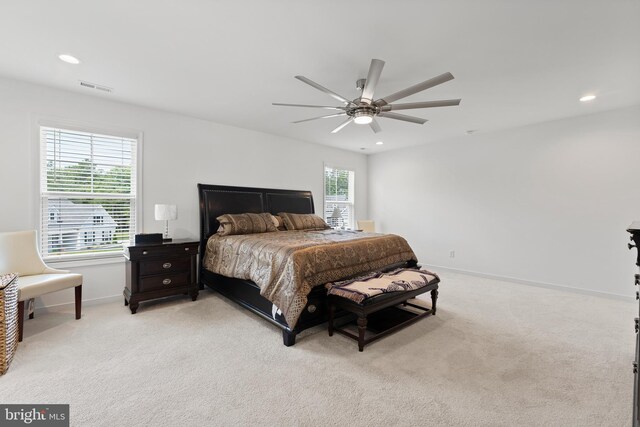 9400 Kinnerton Dr, Midlothian, VA 23112 - bedroom with light carpet, baseboards, recessed lighting, and a ceiling fan