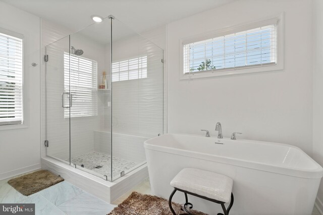 9400 Kinnerton Dr, Midlothian, VA 23112 - full bath featuring a freestanding bath, a shower stall, and baseboards