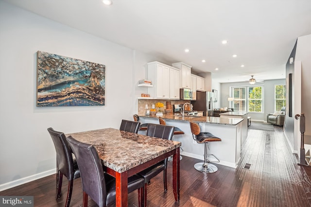 43436 Apple Orchard Sq, Ashburn, VA 20148 - dining space featuring dark wood-style flooring, recessed lighting, and a ceiling fan