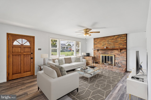 64 Poplar Ave, Warrington, PA 18976 - living room with wood finished floors, ceiling fan, and a fireplace