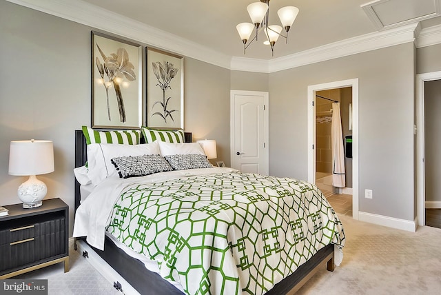 4420 Breidenbaugh Ln, Glen Arm, MD 21057 - carpeted bedroom with ornamental molding, a chandelier, and attic access