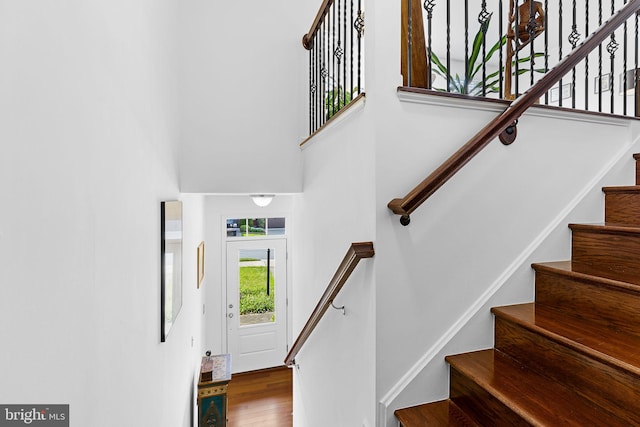 25 Shepherds Hook Way, Stafford, VA 22554 - stairs with a towering ceiling and wood finished floors