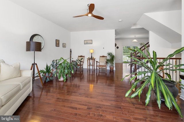 25 Shepherds Hook Way, Stafford, VA 22554 - living area featuring wood-type flooring, ceiling fan, and stairway