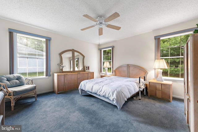 2 Cottonwood Dr, Barnegat, NJ 08005 - carpeted bedroom featuring multiple windows, a textured ceiling, and a ceiling fan