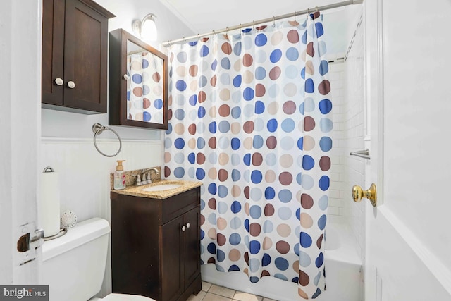 6937 Halleck St, District Heights, MD 20747 - bathroom with vanity, shower / bathtub combination with curtain, and tile patterned flooring