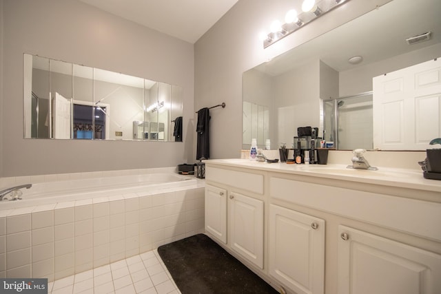 112 Jeffords Ct Unit 1601, Phoenixville, PA 19460 - bathroom with tile patterned floors, double vanity, a bath, and a shower with shower door