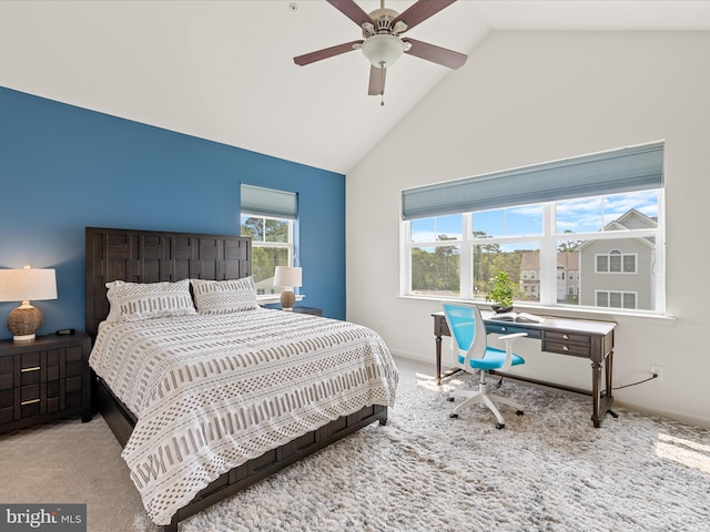 20005 Newry Dr Unit Y13, Rehoboth Beach, DE 19971 - bedroom featuring carpet floors, high vaulted ceiling, a desk, and ceiling fan