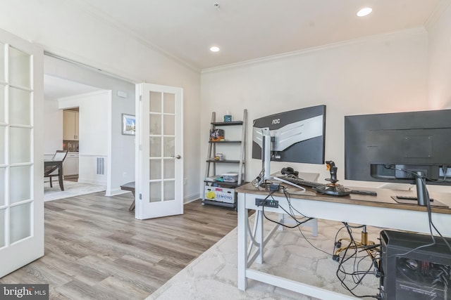 8604 Cedar Chase Dr, Clinton, MD 20735 - office space with french doors, crown molding, wood finished floors, recessed lighting, and baseboards