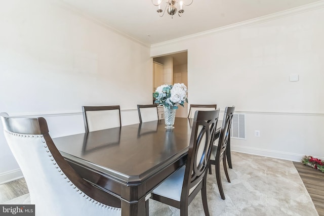 8604 Cedar Chase Dr, Clinton, MD 20735 - dining room featuring a chandelier, ornamental molding, baseboards, and wood finished floors
