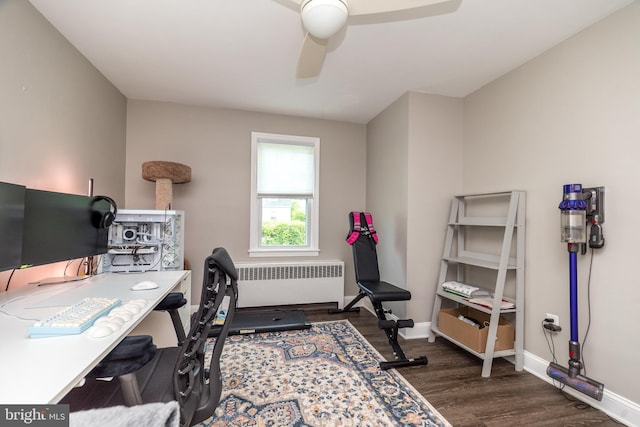 832 N Warren St, Pottstown, PA 19464 - home office featuring radiator heating unit, ceiling fan, wood finished floors, and baseboards