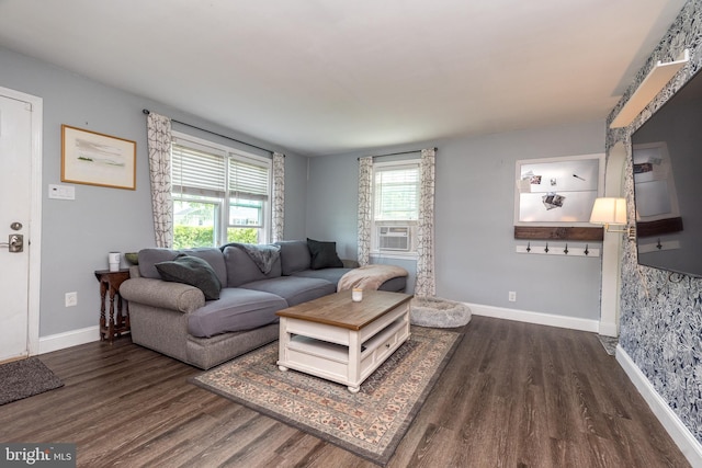 832 N Warren St, Pottstown, PA 19464 - living room featuring wood finished floors, baseboards, and cooling unit