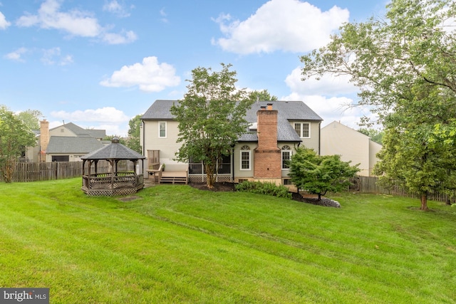 5501 Chestermill Ct, Fairfax, VA 22030 - back of house with a gazebo, a chimney, and a deck