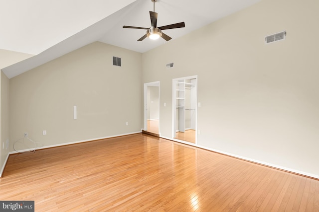 5501 Chestermill Ct, Fairfax, VA 22030 - unfurnished bedroom featuring light wood-type flooring, high vaulted ceiling, ceiling fan, and a spacious closet