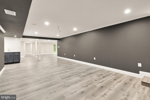 5501 Chestermill Ct, Fairfax, VA 22030 - unfurnished living room with recessed lighting, light wood-style flooring, and ornamental molding