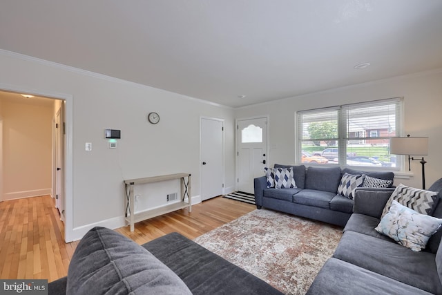 1304 Maple Ave, Lancaster, PA 17603 - living area featuring ornamental molding, light wood-style floors, and baseboards