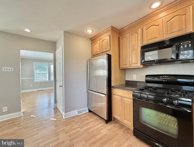 504 Redrow Ave, Swedesboro, NJ 08085 - kitchen featuring black appliances, light wood-style floors, recessed lighting, and light brown cabinets