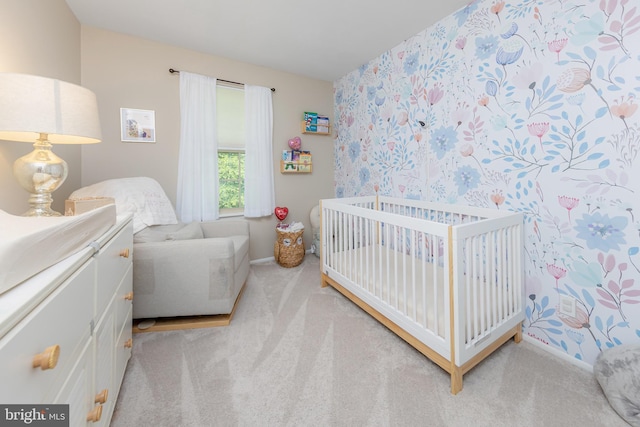 621 Foxton Ct, West Deptford, NJ 08051 - carpeted bedroom with baseboards, wallpapered walls, and a crib