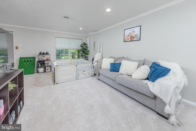 621 Foxton Ct, West Deptford, NJ 08051 - carpeted living area featuring ornamental molding and recessed lighting